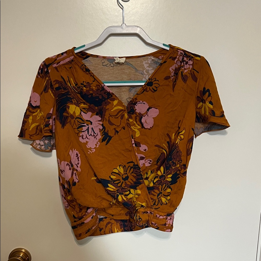Anthropologie Floral Wrap Top - Fall Colors